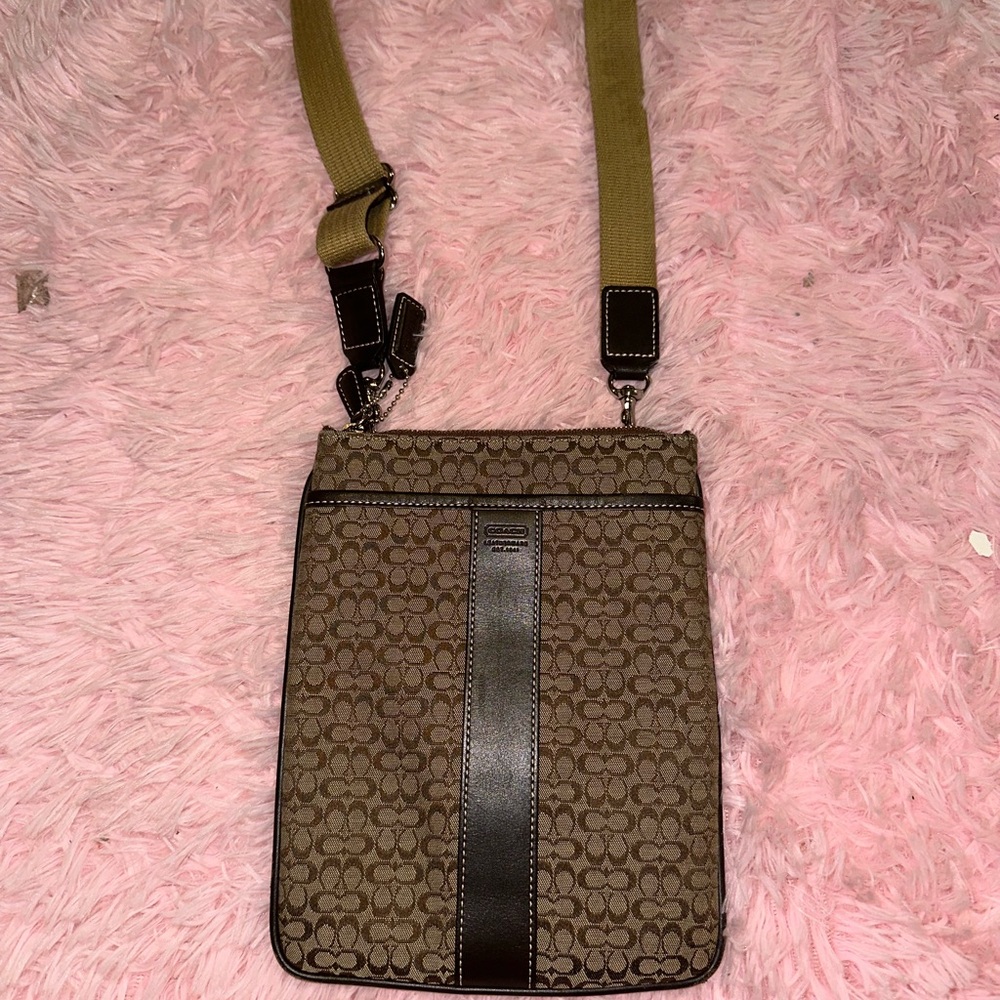 Coach Brown and Black Messenger Bag with Gold Accents